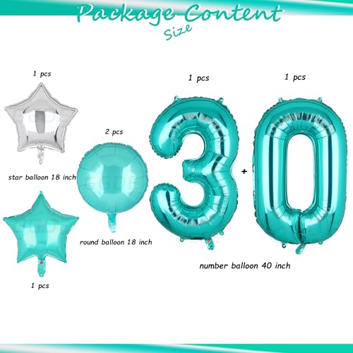 Image of Teal Blue Number 30 Balloons 40 Inch 30th Birthday Anniversary Theme 5 Pcs | Big Helium Mylar Digital Balloon Mermaid Wedding Party Decor Supplies