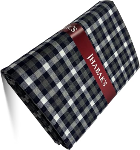 Image of JHABAK'S Cotton Blend Unstitched Checkered Fabric for Men - 2.35m Shirt Piece / 3m Kurta Piece - Width 36 Inches