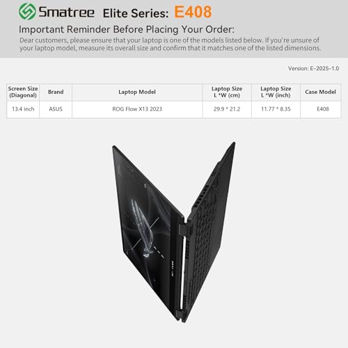 Image of Smatree Laptop Sleeve for 13.4 inch ASUS ROG Flow X13(2023),Case with Pocket,YKK Zipper,Patented Shockproof Design(E408)