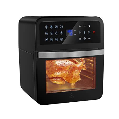 Ultratec Heißluftfritteuse-Ofen, multifunktional, geeignet zum Frittieren, Backen mit Umluft und mehr, 12 Automatikprogramme, Rotisserie-Funktion, großes Volumen, Sichtfenster Anthrazit Cover