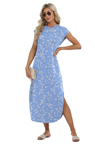 HiMONE Beach Vacation Dresses for Women 2025 Sundress Cap Sleeves Casual Maxi Beach Dress with Pockets XS-2XL3
