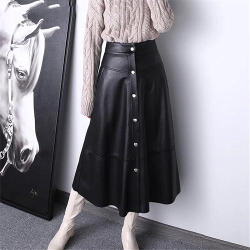 Women Genuine Leather Side Pocket Buttons A-Line Long Stylish Garment Wine Red Maxi Skirt Black 3XL steampunk buy now online