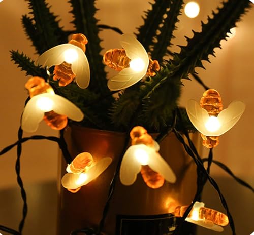 Image of AERYS Solar String Lights Outdoor 21 Ft 30 LED Solar Bee String Lights with 8 Lighting Modes Bumble Bee Lights for Garden Yard Lawn Patio Party Grass Decor (Warm White)