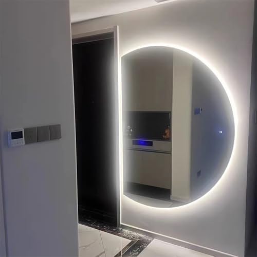 Smart LED Bathroom Mirror - Anti-Fog, 3 Color Dimmable Light, Explosion-Proof Semi-Circle Vanity Mirror, 35"-51", Perfect for Left/Right Cut Trim
