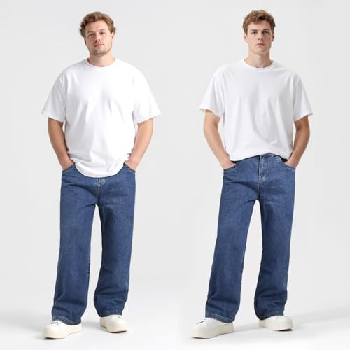GINGTTO Mens Baggy Jeans Y2k Streetwear Blue Wide Leg Jeans Men Bootcut Denim Pants Oversized 364