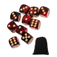 CULEB 10 PCS Dés,16mm D6 Dés de Jeux en Acrylique,Ensembledesdés avec Pochette en Velours pour Jeux de société,Rôle,Table,Cours de Mathématiques( Noir-Bleu