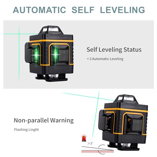niveau laser 4 x 360°, 4d 16 lignes laser rotatif vertical horizontal d'outil, autonivelant de niveaux avec d'auto nivellement avec 2xbatteries rechargeables intégrées