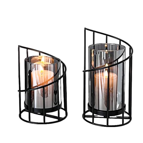 Portavelas negro decorativo, juego de 2 portavelas de metal con base de metal, decoración de mesa, para velas, velas de té, portavelas para exteriores