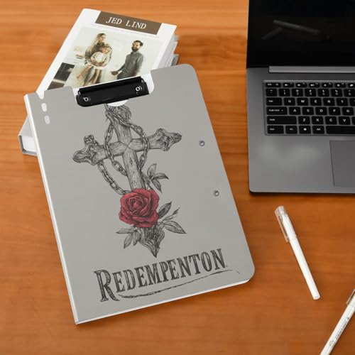 Porte-bloc pliable avec rangement Redemption Crossing Roses Rétro A4 Presse-papiers Clipfolio Double Clips Porte-stylo Bureau Clip Board avec couverture rigide – vue 6