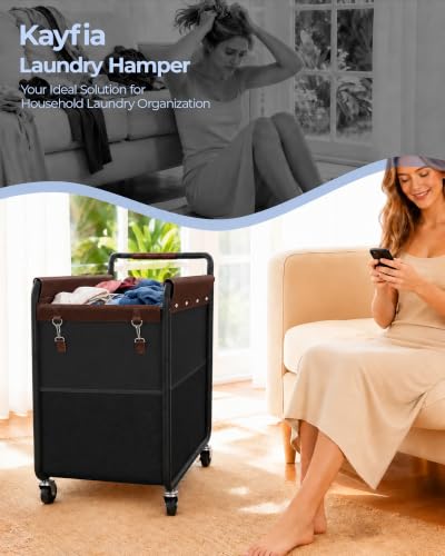 Image of Kayfia 150L Rolling Laundry Hamper, Laundry Basket with Wheels, Black