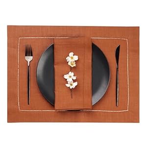 D'Moksha Homes Linen Placemats Set of 4-100% Pure Linen Rust Placemats 14 x 19 Inch - Classic Hemstitch, Washable Rust Placemats for Easter DMoksha Homes Linen Placemats Set of 4 100 Pure Linen Rust Placemats 14 x 19 Inch Classic Hemstitch Washable Rust Placemats for Easter