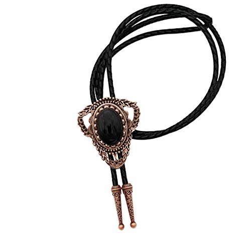 Yoqucol Vintage Black Stone Rose Gold Tone Bolo Tie Native American Western Cowboy Retro Genunie Leather Necktie For Men #TOP1