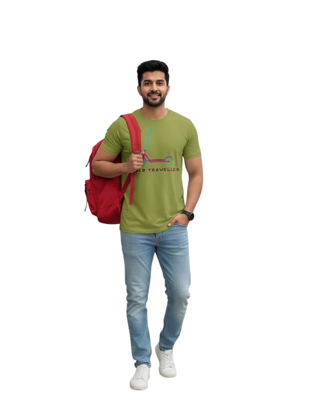 Image of Solo Traveller Unisex T-Shirt | Regular Fit Round Neck Casual Cotton Tee for Men & Women Olive Green