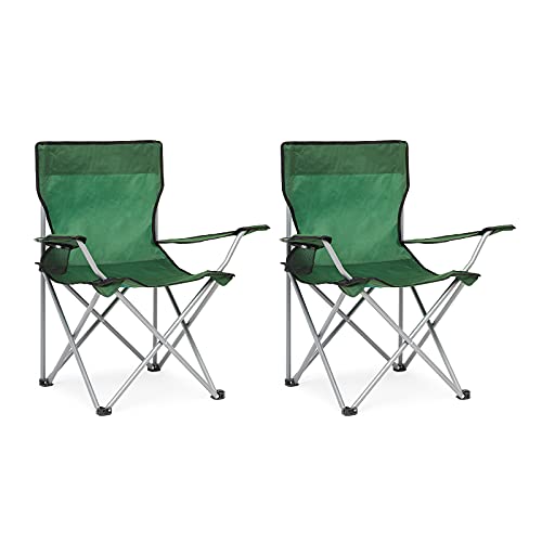 Mondeer Klappbarer Campingstuhl 2er Set, Angelstuhl mit Armlehnen und Getränkehalter und Tragetasche für Outdoor Camping Garten Strand Terrasse, Grün