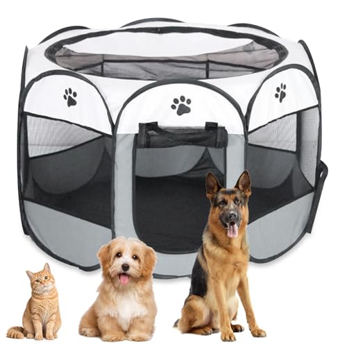 Welpenauslauf Faltbarer Laufstall Hund Katze, Tragbarer Welpenlaufstall Hundebox Faltbar Katzengehege Wasserdichtes Oxford-Tuch Laufstall...