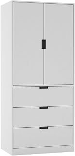 2 Door 3 Drawer Black White Oak Grey Modern Wardrobe Furniture with Clothes Hanging Rail Storage Shelf for Home Bedroom Organiser Unit H180cm x W80cm x D50cm