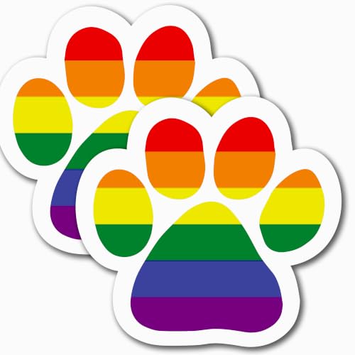 Image of Blank LGBTQ Gay Pride Pawprint Car Magnet 5 Inch 2 Pack, Dog Lover Gift | Heavy duty magnetic decal for car, truck, SUV or fridge, full color UV printed