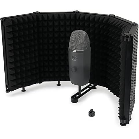 5-Frame Microphone Isolation Shield Vocal Recording Booth Professional Studio Sound Absorbing Foam Reflector Pop Filter Compatible for Blue Yeti and Any Condenser Mic Recording Studio Equipment Cover