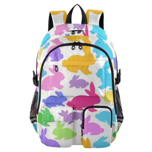 Mochila de viaje para laptop antiarañazos con diseño de conejos animados blanco