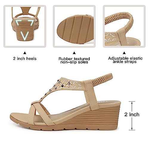 TEMOFON TEMOFON Sandals for Women Wedge Dressy: Summer Open Toe Dress Sandal Comfortable Casual Low Platform Beach Shoes Nude Size 8
