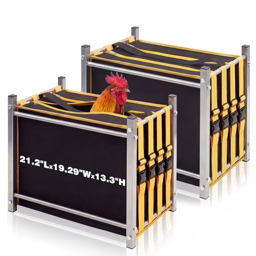 Gilprop 2 Set 2 Compartment Chicken Carrier with Metal Frame Foldable Rooster Transport Cage Breathable Canvas Poultry Travel Crate with Handle Portable Chicken Coop for Farm Show Outdoor Use