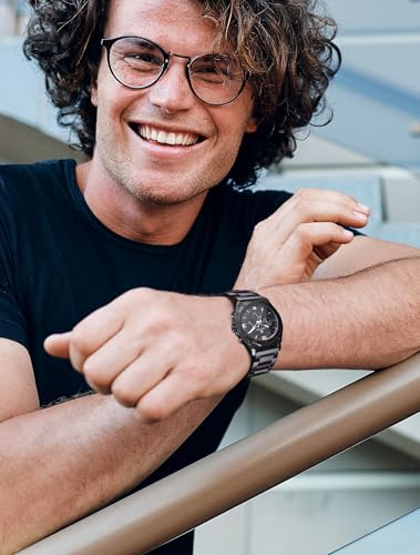 GREENTREEN Chronograph zegarek kwarcowy dla mężczyzn, drewniany zegarek, wodoszczelny 5 ATM, sportowy zegarek na rękę z drewnianym paskiem do zegarka, jedyne w swoim rodzaju wzornictwo i precyzyjny