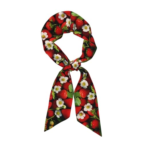 Silk Feeling Satin Headscarf for Women Fashion Skinny Scarf Neck Scarf Hair Scarf Strawberry Print