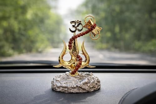 Image of Trishul with Damru Standing Decorative Showpiece Statue murti for Car Dashboard Pooja, Decoration, Temple, Home Decor 4 inch, Resin, Religious