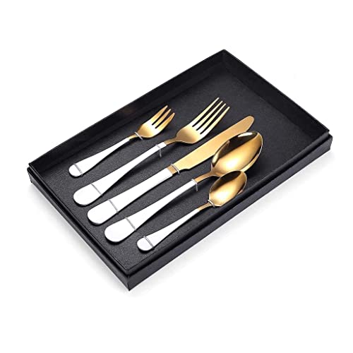 SFSLBFB Elegante Juego de Cubiertos, Juego de Cubiertos Mixtos, Cuchillo, Tenedor y Cuchara de Acero Inoxidable, Juego de 5 Piezas para Cocina Familiar, Juego de vajilla para Comedor, decoración
