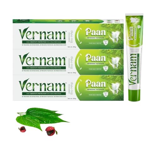 Image of Vernam Paan Toothpaste 3 x 100g | Hydroxyapatite Enamel Repair & Sensitive Teeth Care | Fluoride-Free Anti Cavity | Natural Paan Fresh Breath & Gum Support | Vegan | 6% Bio-HAP, Fluoride Free & Natural Paan for Lasting Freshness