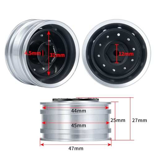 AXspeed Metall Vorderseite Felgen, 2 Stück Hex Radnaben für 1:14 Tamiya Anhänger Traktor Auto Zubehör (Schwarz)