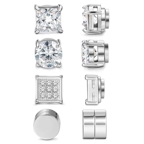 4 Pairs Magnetic Earrings for Men and Women Magnetic Earrings Fashionable and Comfortable Non Piercing Earring Set Stylish Design Perfect, Magnet Jewelry for Birthdays, Anniversaries (Silver)