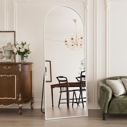 Image of Prywot Full Length Mirror, 64 inchx21 inch Arched Floor Mirror with Stand, White
