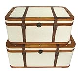 SIGNES GRIMALT Set de 2 Valises Décoratives en Bois et Cuir Synthétique – Coffres de Rangement Style Vintage Voyage – Malles Décoratives Beige et Marron 80 cm