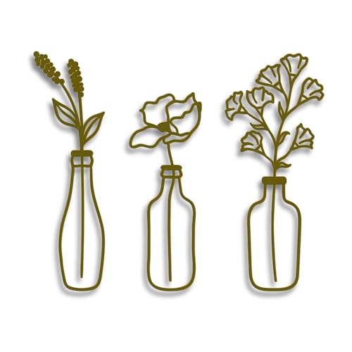 Tres Aristas | Pack de 3 Cuadros de Flores Modernos | Decoración de Pared Moderna | Ideal para Decoración de Salón, Dormitorio, Sala de Estar | Colores a Elegir | Nuevo Diseño (Dorado)