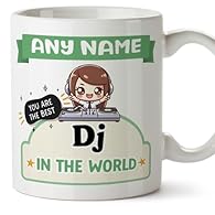 ☕ HIGH QUALITY CERAMIC CUSTOMISED MUGS FOR DJ! Our personalised mugs are both microwave and dishwasher safe. So that the cup lasts as an original memory forever! White color, 11oz / 330ml. 🎯 IDEAL CUSTOM GIFT: Looking for a birthday present? An anniv...