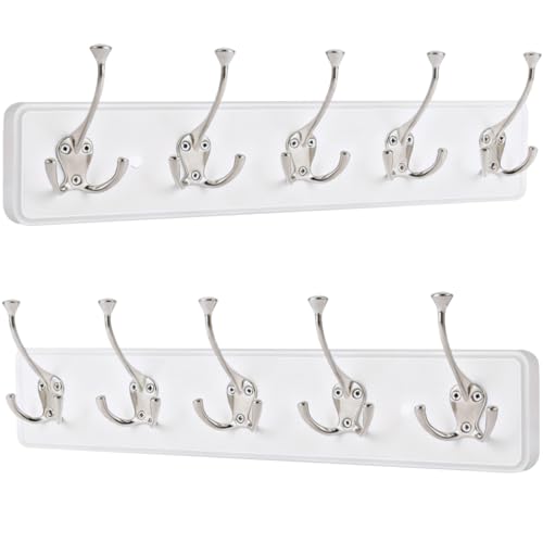 IBosins 2 Pack Coat Rack Wall Mount, 17'' Rustic Wooden Coat Hanger, Heavy Duty Metal Coat Hooks Rail for Entryway Closet Bathroom Coat Jacket Scarf Towel Hat