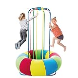 TubeRoo Jump-a-Round Set Trampolin Outdoor Indoor Kinder ab 2 Jahre bodentief mit Haltegriff Stangen Erwachsene Fitness Bodentrampolin Gartentrampolin aufblasbare kleine Mini Hüpfburg Spielhaus