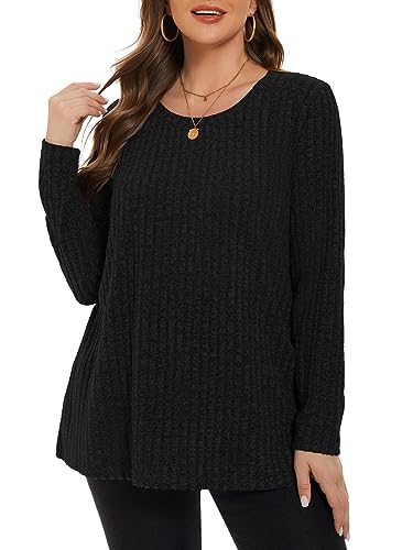 Image of BELAROI Womens Plus Size Sweaters Fall Tunic Top Scoop Neck Pullover Shirts
