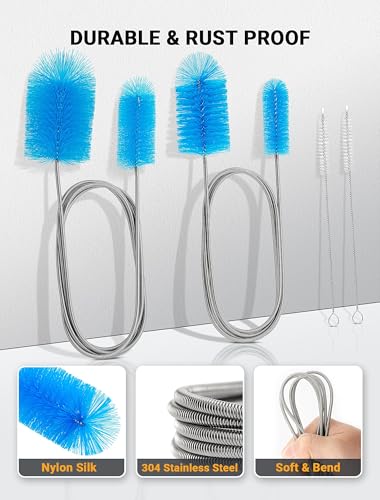 Image of SARDVISA 66 Inch Drain Cleaning Brush, Flexible Long Pipe Cleanner Tool | Flexible Long Reach, Double Nylon Ends, Stainless Steel Shaft, Sink & Drain Cleaning, Includes 2 Straw Brushes