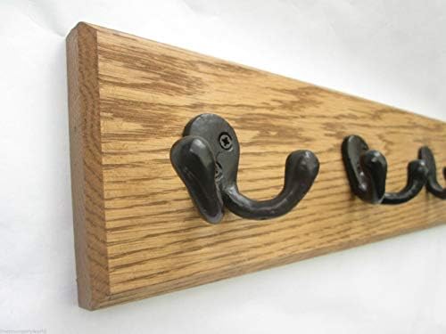 IRONMONGERY WORLD® 9 Sizes Solid Oak Handmade Wooden Coat Rack Hanger Hanging PEGS Rail 93 (27CM HAS 2 Hooks)