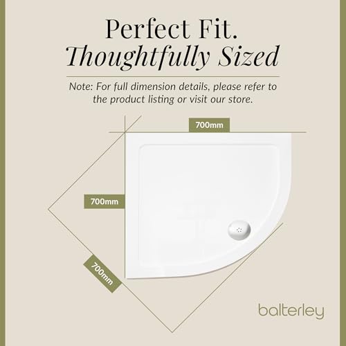 Balterley 700 x 700 mm Quadrant Shower Tray, Slimline Shower Trays, Durable Stone Resin Base Trays for Bathroom Enclosure Cubicle, Lightweight Quadrant Shape Tray for Wetroom Showers (White) - Image 4