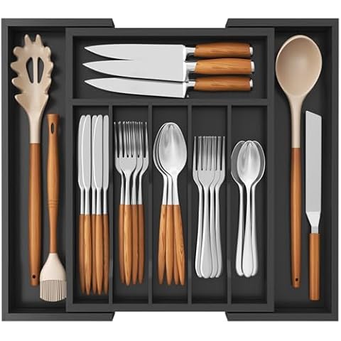Lifewit Extendable Bamboo Cutlery Drawer Organiser Cover