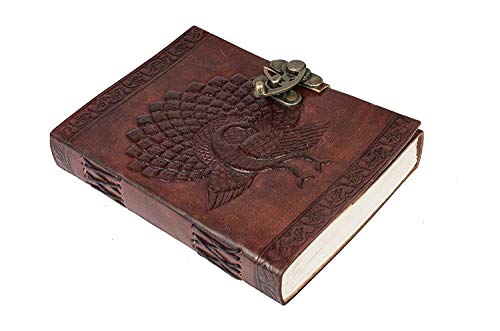 Leather Bound Journal Book Shadows Dnd Peacock Notebook Lock Blank Diary 5 X 7 Inches Sketchbook Gifts Embossed Travel Diary To Write In #TOP1