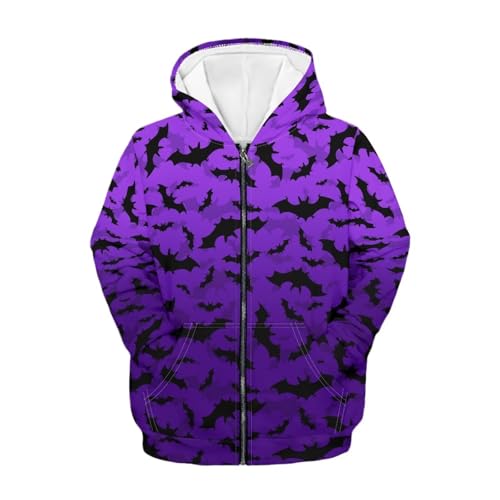 Black Kids Hoodie Boys Zip Up Hoodie Size 6-16 Trendy Spooky Season Sweatshirt with Kangaroo Pocket