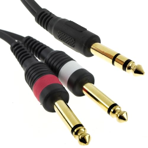 kenable 6.35mm Stereo Jack to 2x Mono Jack Cable Lead Splitter | Left/Right Audio | Gold Plated Contacts | Full Copper Core | PVC Insulated | 3m Black
