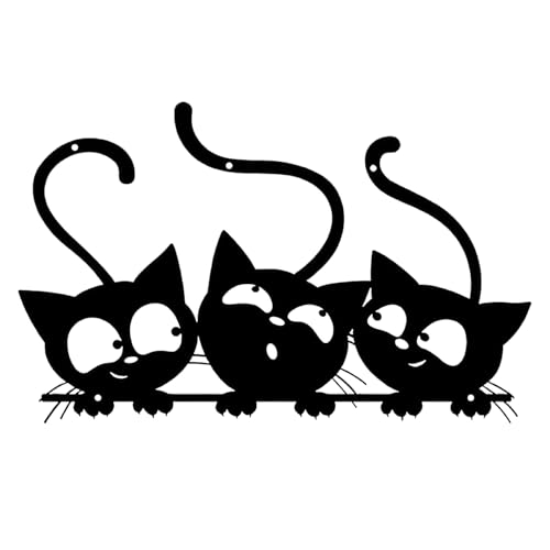 Image of Three Black Cat Wall Art Metal Wall Decor Black Cat Sculpture Living Room Patio Garden Silhouette For Animal Lover Gifts Minimalist Office Indoor Outdoor Home Decoration Hollow Iron Art 12x7.5inch