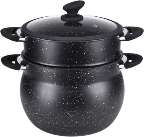 ROYALTY LINE, Cuscús de acero inoxidable de 13 Litros con tapa de cristal, compatible con gas, eléctrica, cerámica, halógena, inducción, con revestimiento antiadherente libre de PFOA, Negra