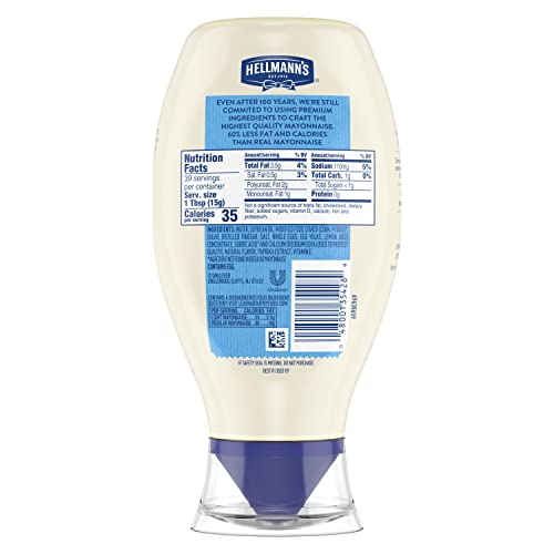 Hellmanns Light Mayonnaise Light Mayo Squeeze Bottle For A Creamy Condiment For Sandwiches And Simple Meals Made With 100% Cage-Free Eggs 20 Oz #TOP1