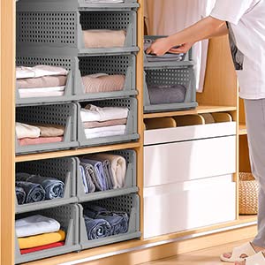4-Pack Folding Wardrobe Storage Box Plastic Drawer Organizer Stackable Shelf Baskets Clothes Closet Containers Bin Cubes ,Home Office Bedroom Laundry Fold Pull Out Drawer Dividers For Clothes,Toys #TOP5
